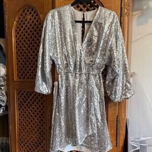 Anthropologie Shimmering Silver Sequin Top